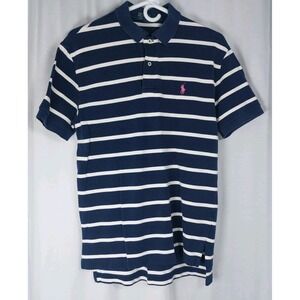 Polo Ralph Lauren Shirt Mens Small Navy Blue White Stripe Rugby Preppy Pink Pony